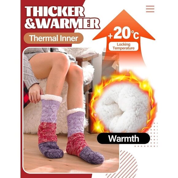 ❤️Women Non Slip Fuzzy Thick Warm Cabin Cozy Comfy Soft Fleece Home Grips Socks - Picture 2 of 6